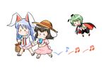  animal_ears antennae azuki_osamitsu brown_hair bunny_ears cape chibi food green_hair inaba_tewi long_hair multiple_girls musical_note popsicle reisen_udongein_inaba short_hair touhou wriggle_nightbug 