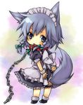  animal_ears braid dog_ears dog_tail izayoi_sakuya kemonomimi_mode leash lowres miya_(tsumazukanai) short_hair silver_hair solo tail touhou twin_braids 