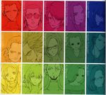  6+girls amuro_ray beard bright_noa closed_mouth expressionless facial_hair for_the_barrel frau_bow fu_shing-go fu_shing-liiht glasses gundam hayato_kobayashi head_tilt kai_shiden koyama_shigeto looking_at_viewer mirai_yashima multiple_boys multiple_girls multiple_monochrome oscar_dublin qui_ya-cow_tang rainbow_order ryu_jose sayla_mass short_hair sidelocks sleggar_law sunglasses upper_body 