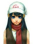  blue_eyes blue_hair hat highres hikari_(pokemon) pokemon realistic red_scarf scarf simple_background solo takanashi_ringo white_background 