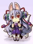  alternate_color alternate_hair_color animal_ears bangs bare_hips chibi eyebrows fox_ears fox_tail frown grey_background grey_hair hair_ornament hakama_skirt hip_vent izuna_(shinrabanshou) long_hair looking_at_viewer multiple_tails pigeon-toed red_eyes sandals saru_000 scroll shinrabanshou simple_background slit_pupils solo tail thick_eyebrows thighhighs very_long_hair white_legwear wide_sleeves 