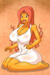  adventure_time breasts cleavage curvy dr._omonemushi flame_princess huge_breasts nightgown orange_eyes orange_skin red_hair 