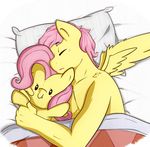  anthro anthrofied bed blush chicasonic crossgender equine eyes_closed female fluttershy_(mlp) friendship_is_magic hair holding horse lying male mammal muscles my_little_pony pecs pegasus pillow pink_hair plushie pony sleeping solo topless wings 