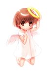 :&lt; angel angel_wings barefoot brown_eyes brown_hair child clannad dress halo kneeling okazaki_ushio short_hair solo wings zen 