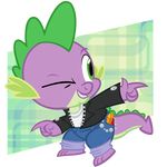  alpha_channel chain clothing dragon friendship_is_magic gem green_eyes jacket jeans leather_jacket male my_little_pony one_eye_closed pixelkitties plain_background shirt solo spike_(mlp) transparent_background wink 