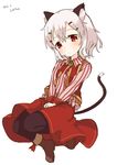  animal_ears black_legwear boots cat_ears cat_tail character_name full_body gem hair_ornament hairclip highres muku_(muku-coffee) original pantyhose red_eyes shiro_(muku) short_hair simple_background skirt solo striped tail vertical_stripes vest white_background white_hair 