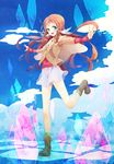  blue_eyes boots brown_hair capelet highres long_hair masayoshi_(nmu) mukaido_manaka nagi_no_asukara outstretched_arms spread_arms 