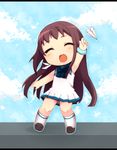  bad_id bad_pixiv_id brown_hair chibi closed_eyes dress long_hair mukaido_manaka nagi_no_asukara paper_airplane redvvvred sailor_dress school_uniform serafuku 