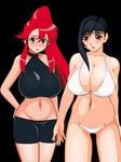  bikini black_hair breasts curvy final_fantasy final_fantasy_vii flying_tree_frog huge_breasts long_hair midriff multiple_girls navel ponytail red_hair shorts swimsuit tengen_toppa_gurren_lagann tifa_lockhart yoko_littner 