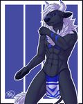  2014 abs anthro black_fur blue_eyes bovine cattle feralise fighter fur hair horn loincloth male mammal muscles nipples pecs solo white_hair 