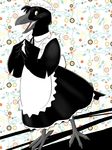  apron avian bird brown_eyes crow dress female maid maid_uniform open_mouth solo ukabor 