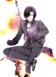  bad_id bad_pixiv_id black_hair cravat formal full_body gloves green_eyes heterochromia male_focus nina_(pastime) pants red_eyes shoes sitting solo suit tales_of_(series) tales_of_xillia tales_of_xillia_2 victor_(tales) 