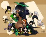  animal_ears antaria ass black_eyes black_hair blue_eyes blush character_request chi_you chibi chinese chinese_clothes chinese_mythology closed_eyes dark_skin fan green_eyes hair_ornament heart highres journey_to_the_west looking_back multiple_girls no_pupils open_mouth smile tail tie_shan_gongzhu tiger_tail tongue translated yellow_eyes yin_yang yu_mian_gongzhu 