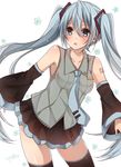  blush detached_sleeves hatsune_miku long_hair necktie open_mouth skirt solo thighhighs twintails very_long_hair vocaloid yamasuta 