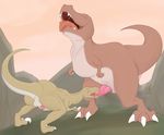  balls butt claws cum dinosaur erection fellatio feral gay interspecies jetshark male oral oral_sex penis raptor reptile scalie sex theropod tyrannosaurus_rex video_games 