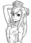  1girl armpit armpits artist_request breasts elf elvaan final_fantasy final_fantasy_xi long_hair looking_at_viewer nipples nude pointy_ears prishe simple_background sketch small_breasts smile solo white_background 