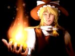  blonde_hair braid cho_marisa fire frilled_hat frills hat kirisame_marisa long_hair mini-hakkero shirosato side_braid touhou witch_hat 