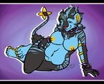  anthrofied big_breasts blue_eyes bracelet breasts chubby collar digitigrade feline female jewelry luxray mammal nintendo nude one_eye_closed pok&#233;mon pok&eacute;mon pussy saphine smile solo video_games wide_hips 