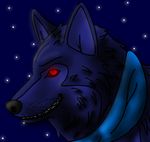  black_nose canine fur grin invalid_background invalid_color mammal matted_fur nanixon red_eyes scarf stars two_tones wolf wolfnanix 