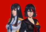  black_hair easonx epaulettes junketsu kill_la_kill kiryuuin_satsuki matoi_ryuuko md5_mismatch multicolored_hair multiple_girls realistic senketsu 