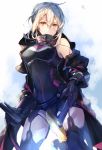  1girl armor artoria_pendragon_(all) blonde_hair bodysuit breasts contrapposto excalibur fate/grand_order fate_(series) fukuda935 garter_straps hair_between_eyes medium_breasts mysterious_heroine_x_(alter) open_mouth single_pauldron solo sword thighhighs thighs weapon yellow_eyes 