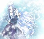  blue_eyes bottle long_hair male_focus nagi_no_asukara naoe_takaya silver_hair sitting solo uroko_(nagi_no_asukara) 