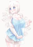  1girl blue_eyes breasts cleavage dskn female flower large_breasts original photoshop solo white_hair 