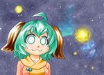  :3 ahoge animal_ears glowing glowing_eyes green_eyes green_hair kasodani_kyouko kawachi_koorogi marker_(medium) short_hair smile solo space touhou traditional_media 