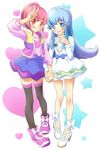  :q aino_megumi bare_legs black_legwear blue-fin blue_eyes blue_hair blue_skirt full_body happinesscharge_precure! heart holding_hands long_hair multiple_girls pink_eyes pink_hair ponytail precure shirayuki_hime shirt shoes short_hair sidelocks skirt smile sneakers star thighhighs tongue tongue_out v vest white_skirt 