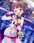  ;d artist_request audience brown_hair crying diffraction_spikes glowstick idolmaster idolmaster_million_live! microphone official_art one_eye_closed open_mouth purple_eyes signature smile tears wiping_tears yokoyama_nao 