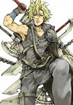  1boy artist_request blonde_hair blue_eyes cloud_strife earrings final_fantasy final_fantasy_vii gloves goroh0529 jewelry looking_at_viewer male male_focus solo standing sword weapon 