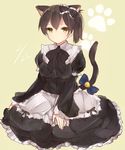 alternate_costume animal_ears bell bow breasts brown_hair cat_ears cat_tail dated frills gothic_lolita hair_bow highres kaga_(kantai_collection) kantai_collection kemonomimi_mode komachi_narota large_breasts lolita_fashion short_hair side_ponytail sketch solo tail tail_bell tail_bow 