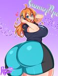  1girl agawa_ryou ass blue_eyes borrowed_character breasts character_name gigantic_ass headphones hips huge_ass huge_breasts long_hair orange_hair original solo thick_thighs thighs wide_hips 