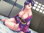  1girl breasts breasts_outside female game_cg in&#039;en in'en japanese_clothes kimono large_breasts milf nipples purple_hair solo speed yukata 