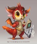  belt big_eyes book cute dragon horn magic red_scales scythe silverfox5213 solo weapon wings 