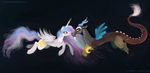  antler antlers cutie_mark discord_(mlp) draconequus duo equine female friendship_is_magic fur hair hi_res horn male mammal multi-colored_hair my_little_pony princess_celestia_(mlp) red_eyes stepandy white_fur winged_unicorn wings 