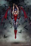  animal_print bare_shoulders bat_print bat_wings blood demon_girl fernanda flat_chest head_wings leotard lilith_aensland newsha pantyhose print_legwear purple_hair red_eyes red_leotard scratches short_hair solo succubus torn_clothes torn_legwear vampire_(game) wings 