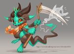  cute fangs fur green_fur grey_fur horn imp scarf scythe silverfox5213 skull solo 