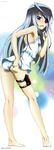  absurdres adjusting_clothes adjusting_swimsuit anno_masato ass bare_shoulders barefoot breasts casual_one-piece_swimsuit embarrassed eyepatch from_behind highres incredibly_absurdres infinite_stratos kneepits laura_bodewig long_hair looking_back megami official_art one-piece_swimsuit red_eyes scan silver_hair small_breasts solo swimsuit tears thigh_strap wavy_mouth wet 
