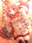  animal_ears bell black_legwear brown_eyes brown_hair cat cat_ears collar jacket long_sleeves looking_at_viewer lying mogu_(au1127) on_back open_mouth original scarf skirt solo_focus thighhighs zettai_ryouiki 