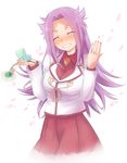  blush box breasts closed_eyes flower japanese_clothes jewelry jun'you_(kantai_collection) kantai_collection kawagoe_pochi large_breasts long_hair pleated_skirt purple_eyes purple_hair ring skirt smile twintails wedding_band 