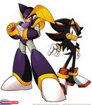  bass black_fur chest_tuft crossover fur gloves hedgehog looking_at_viewer machine male mammal mechanical mega_man_(series) plain_background pose red_eyes robot sega shadow_the_hedgehog shoes sonic_(series) standing teeth tuft unknown_artist weapon white_background white_gloves 