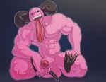  2018 anthro claws digital_media_(artwork) horn long_claws long_tongue longblueclaw male muscular open_mouth penis solo tongue 