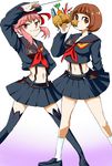  2girls bob_cut eating jakuzure_nonon kill_la_kill mankanshoku_mako matoi_ryuuko matoi_ryuuko_(cosplay) midriff multiple_girls pink_hair senketsu smile 