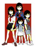  age_progression black_hair celandine child hands_on_shoulders holding_hands kill_la_kill matoi_ryuuko multicolored_hair multiple_girls multiple_persona school_uniform senketsu serafuku short_hair skirt streaked_hair younger 