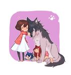  2boys 2girls ame_(ookami_kodomo) animal_ears beard black_hair eyes_closed facial_hair family father_and_daughter father_and_son hana_(ookami_kodomo) highres hug long_hair messy_hair mother_and_daughter mother_and_son multiple_boys multiple_girls ookami_kodomo_no_ame_to_yuki ookami_otoko short_hair siblings smile tail wolf wolf_ears wolf_tail yuki_(ookami_kodomo) 