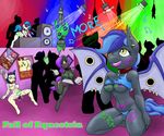  bdsm bent_over body_writing cum cutie_mark dj equine fall_of_equestria female friendship_is_magic horn kneeling male mammal my_little_pony party piercing public public_use rave sex smudge_proof straight unicorn vinyl_scratch_(mlp) wings 