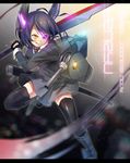  bad_id bad_pixiv_id blush breasts eyepatch fukurou_(suga0930) gloves headgear kantai_collection medium_breasts necktie purple_hair school_uniform short_hair skirt smile solo tenryuu_(kantai_collection) thighhighs yellow_eyes 