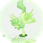 cutie_mark equine eyes_closed female feral fur green_fur green_hair hair happy horse lily_pad mammal my_little_pony original_character pegasus pony shinekolt smile solo wings 