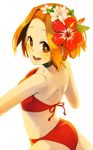  ass bad_id bad_pixiv_id bikini blush brown_eyes brown_hair flower from_side hair_flower hair_ornament hibiscus k-on! looking_at_viewer looking_back maguro_(ma-glo) open_mouth red_bikini simple_background smile solo swimsuit tainaka_ritsu white_background 